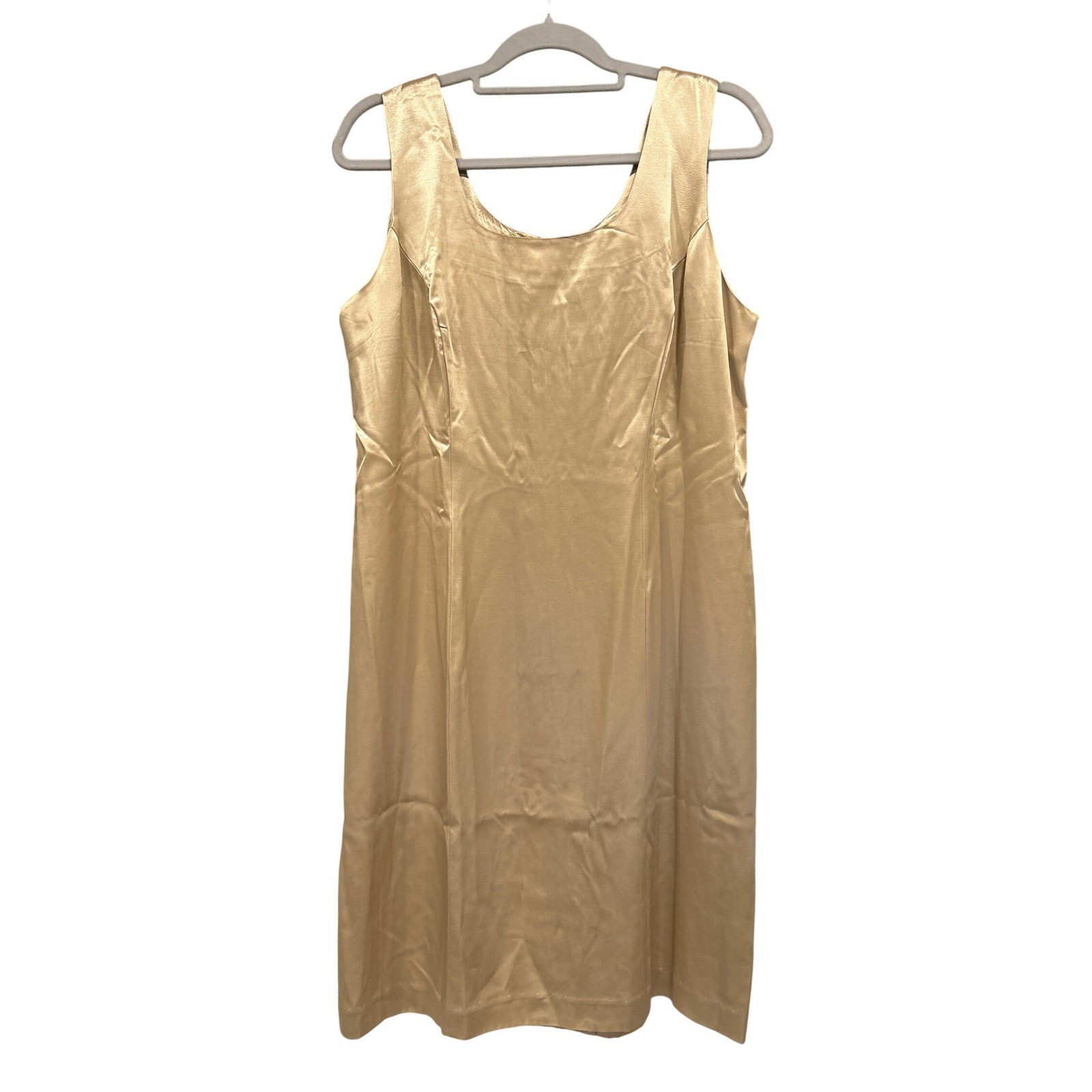 Hampton Nites Vintage Champagne Gold Satin Sheath Dress Womens 14 Formal USA