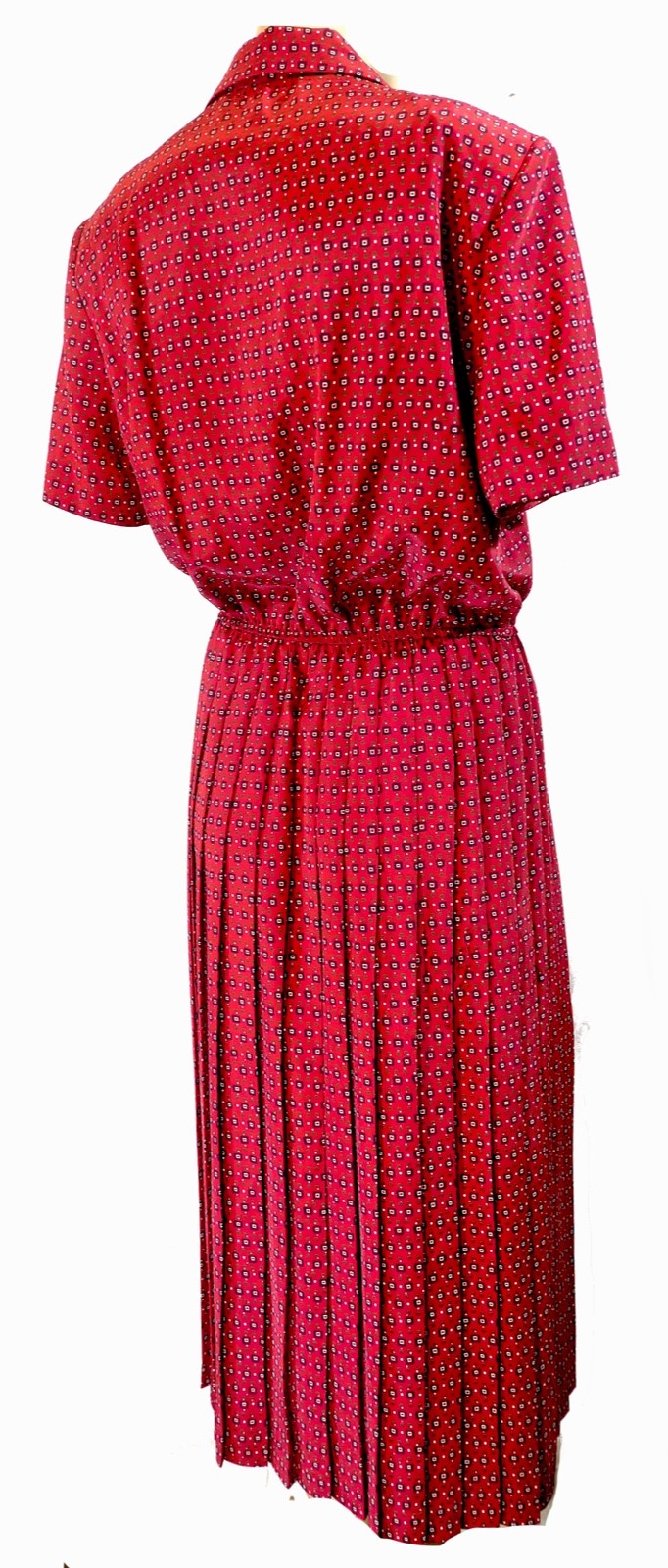 Vtg 80s Leslie Fay Rockabilly Secretary Belted Pleated Dress Grunge Red 14 L