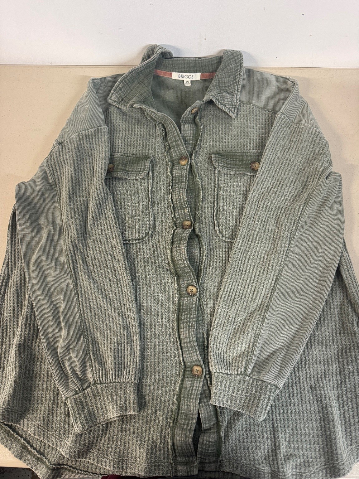 1951 BRIGGS Waffle Knit Button-Up Shirt XXL Green Shacket Casual Top