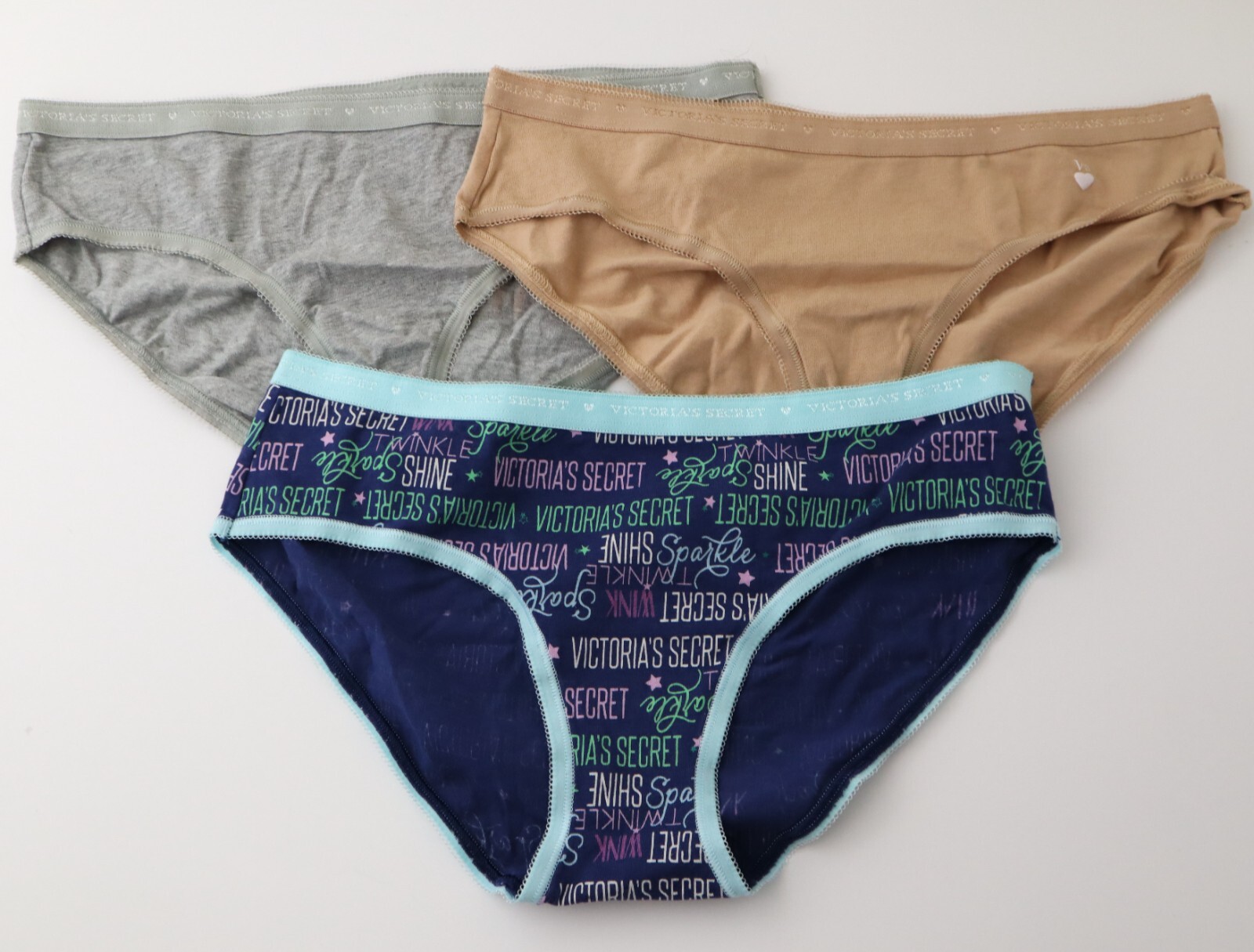 3 VTG 2014 Victoria’s Secret Thin Signature 95% cotton Bikini Panties Lot MEDIUM