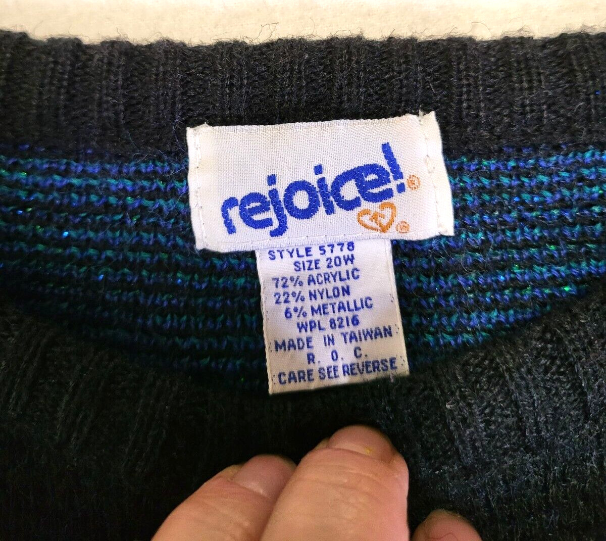 Vintage 80’s Sweater By Rejoice Abstract Design Metallic Purple Green Black 20W