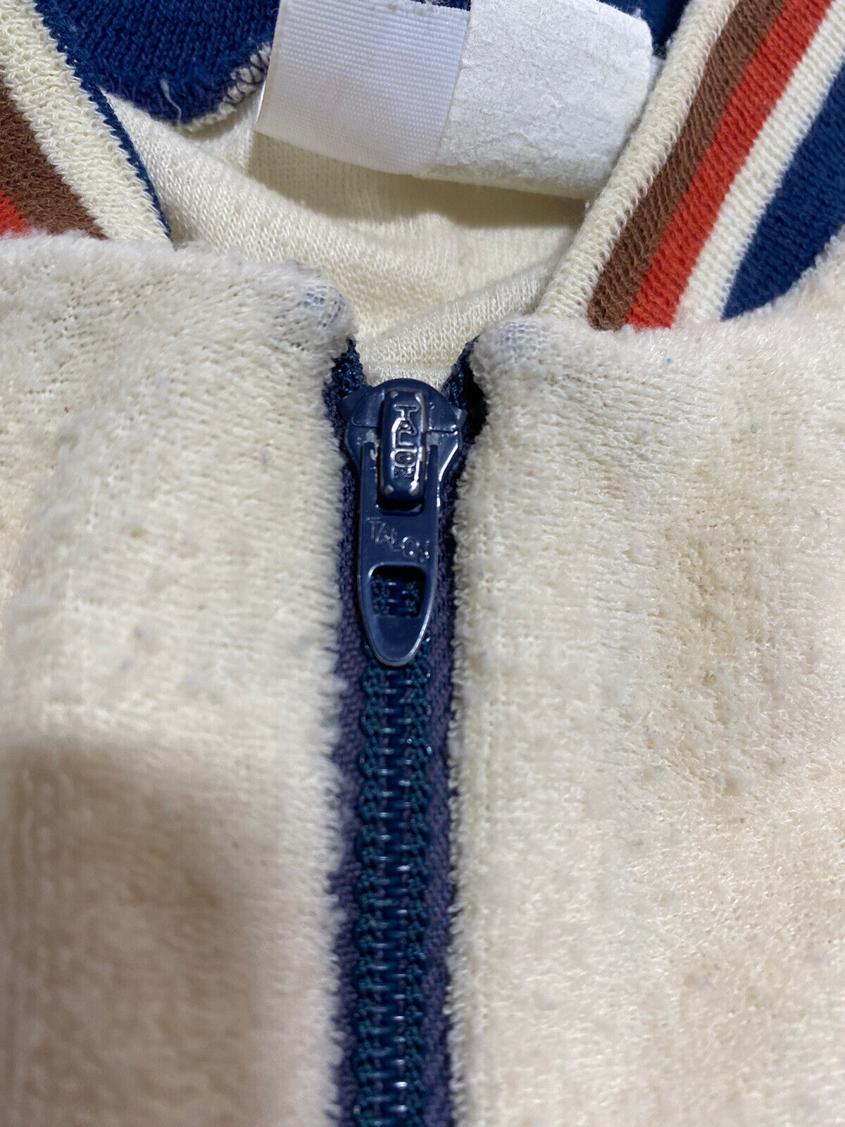 Vintage Terry Cloth Zip Up Sweater Cream Size Small 20 X 24 Talon Zip F2?