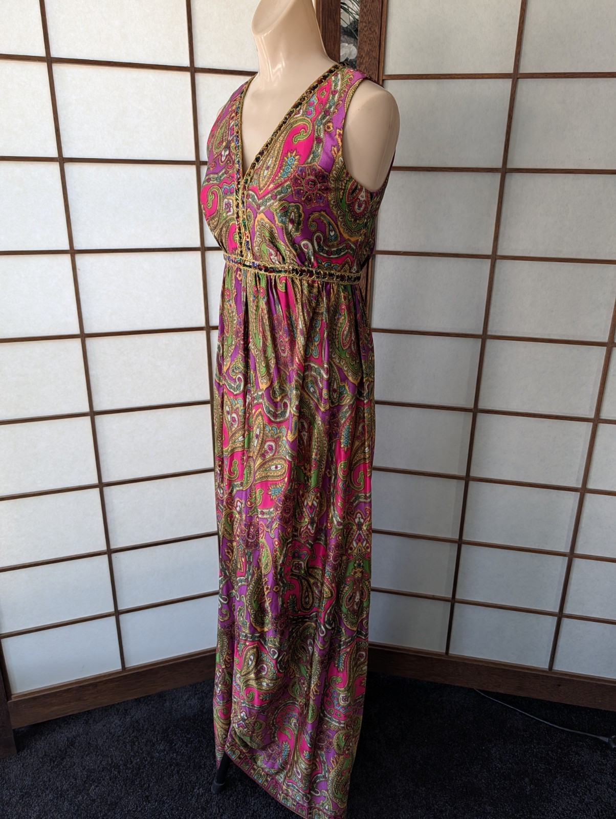 Vintage Vibrant Neon Paisley Jumpsuit Palazo Legs Sequins Psychedelic 1960s Smal