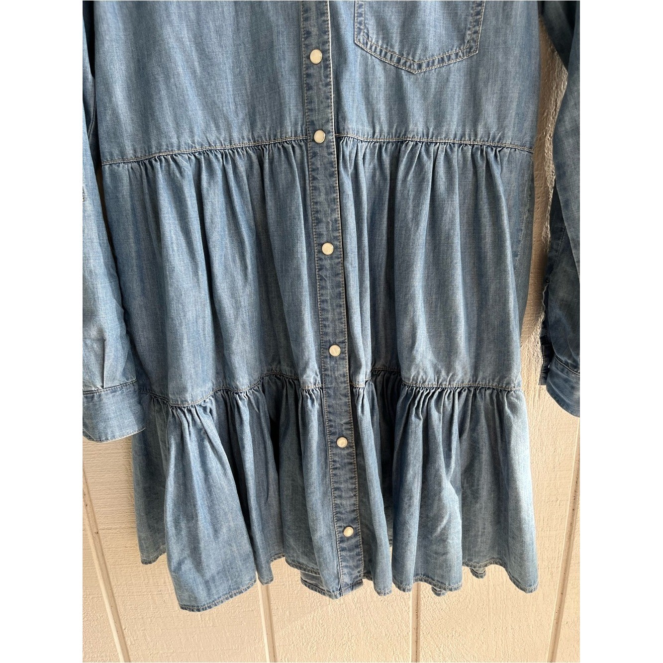 Veronica Beard Chambray Long Sleeve Ruffle Mini Dress Atari Size 0