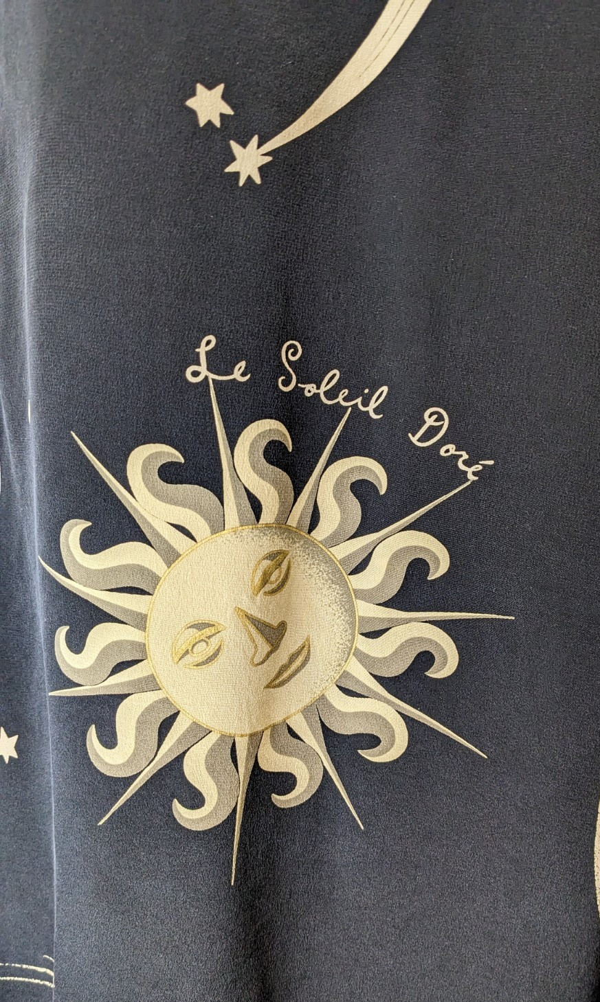 Celestial Silk Dress Jones New York. Black/Gold Sun, Moon 1990s Size 14 Sheath