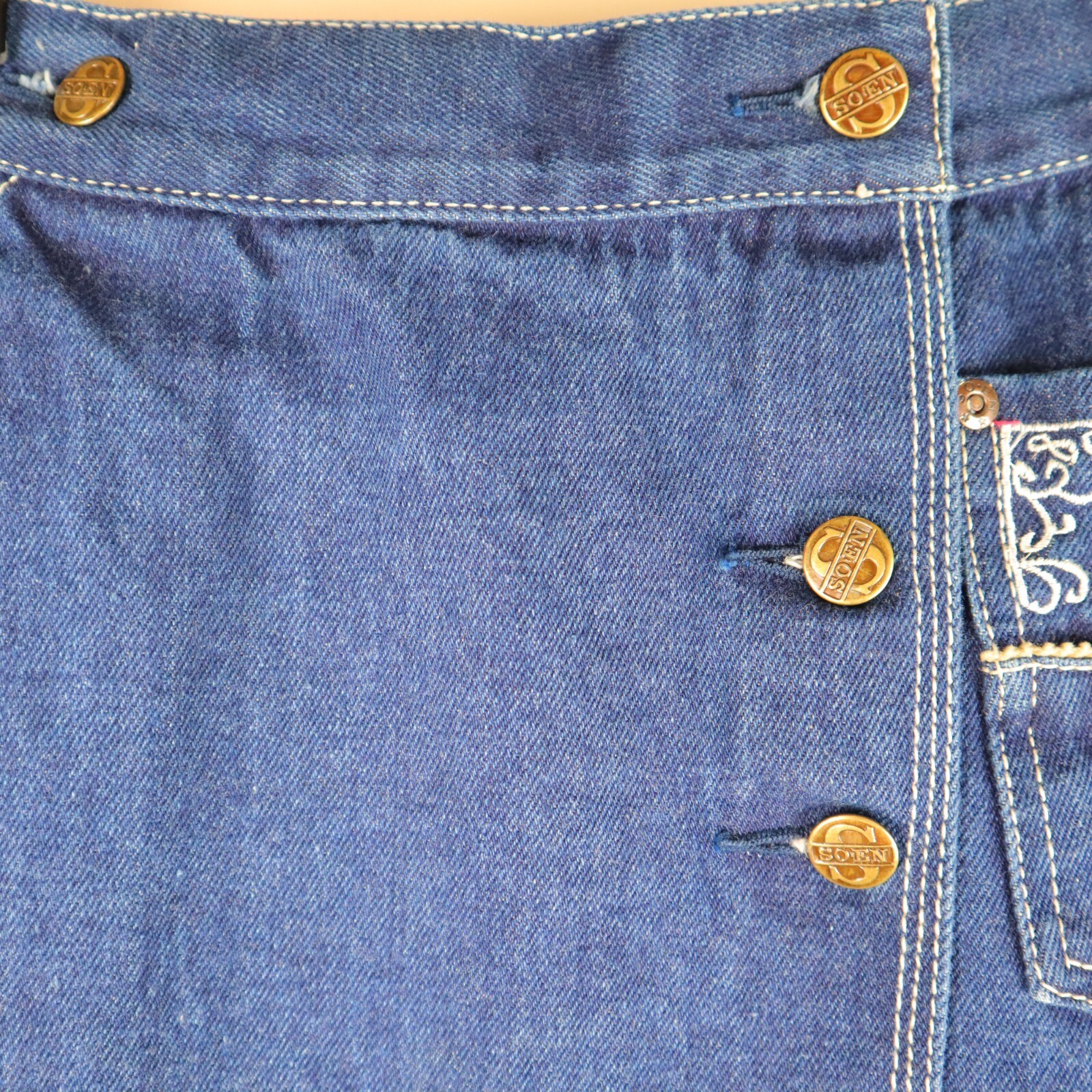 Vintage So-En Denim Wrap Midi Skirt Size Medium Waist 12″ Length 24″