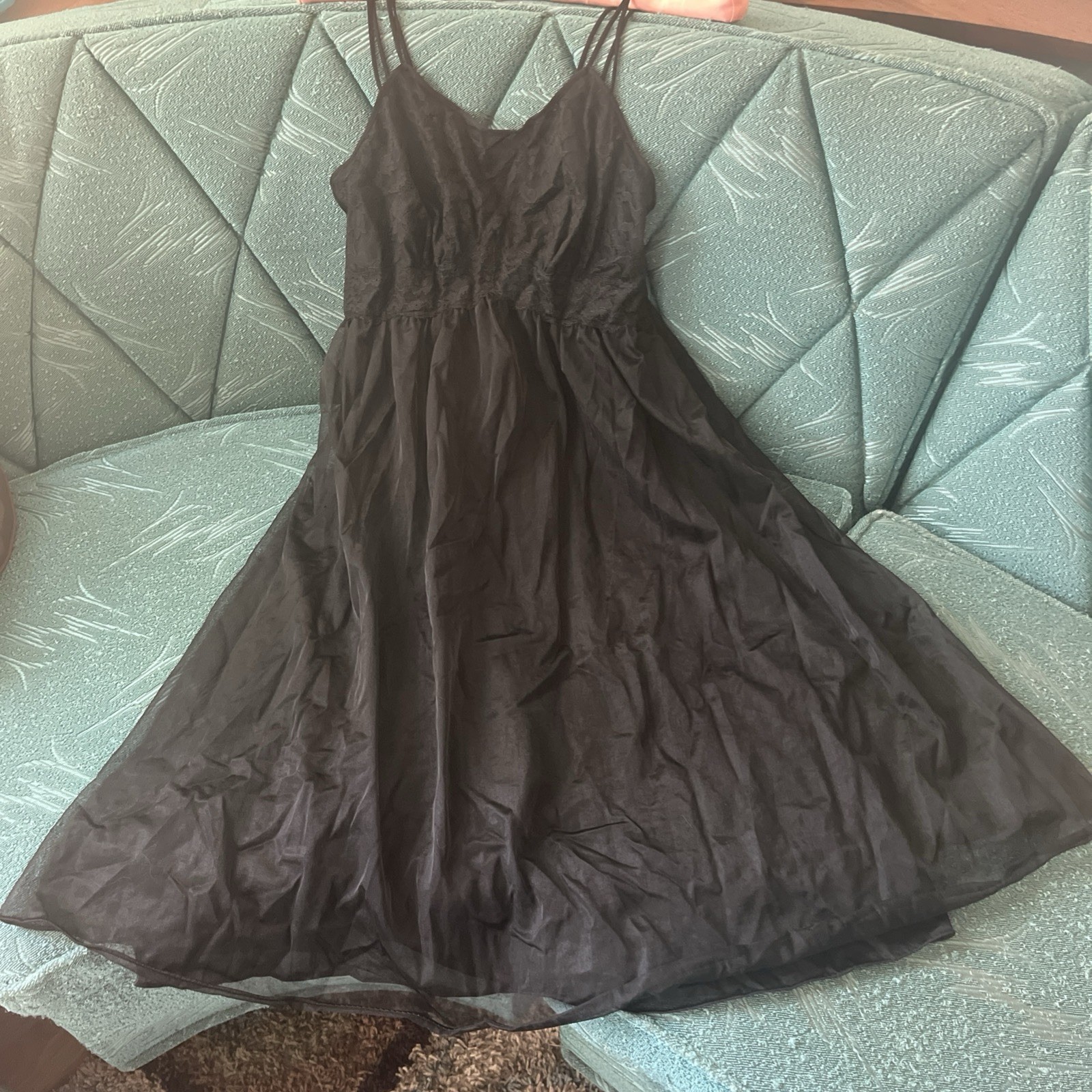 Vintage Vanity Fair Black Chiffon Nightgown Size 30 XS Extra Small Sleeveless