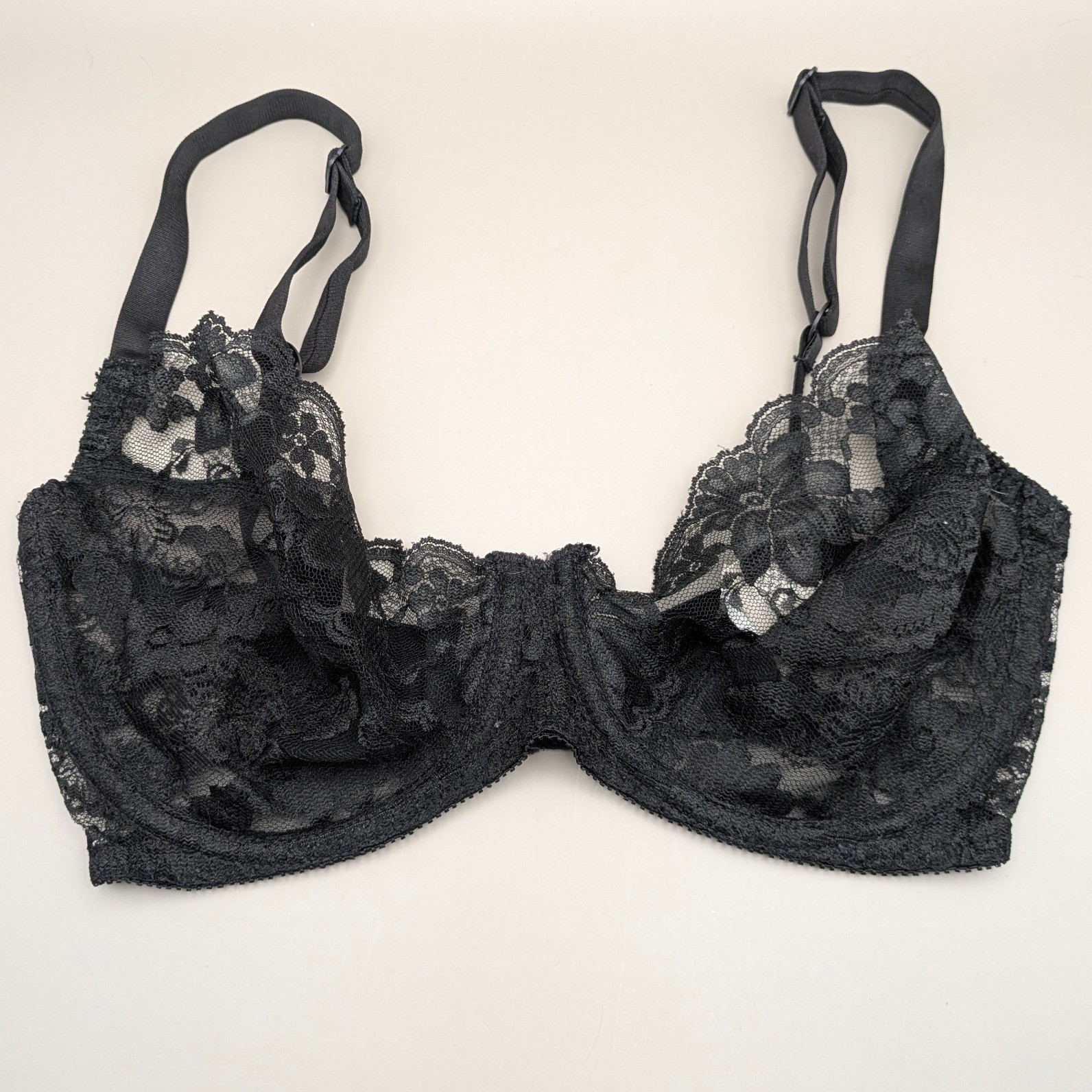 Vtg Dolores for Poirette Promise Black Lace Bra Union Made in USA Size 32DD