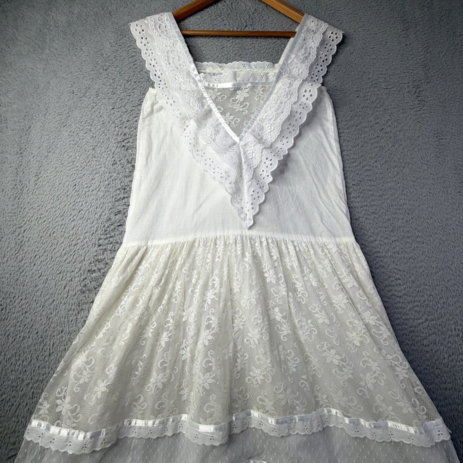 Young Edwardian Arpeja Dress Womens S Vintage Lace Eyelet Sleeveless Cottagecore