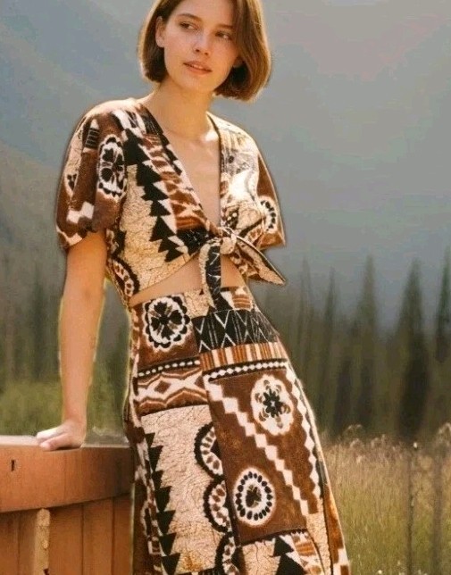 TIKI HAWAIIAN* Vtg 1960s 70s BARK CLOTH Halter & Maxi Skirt DRESS SET Cotton S