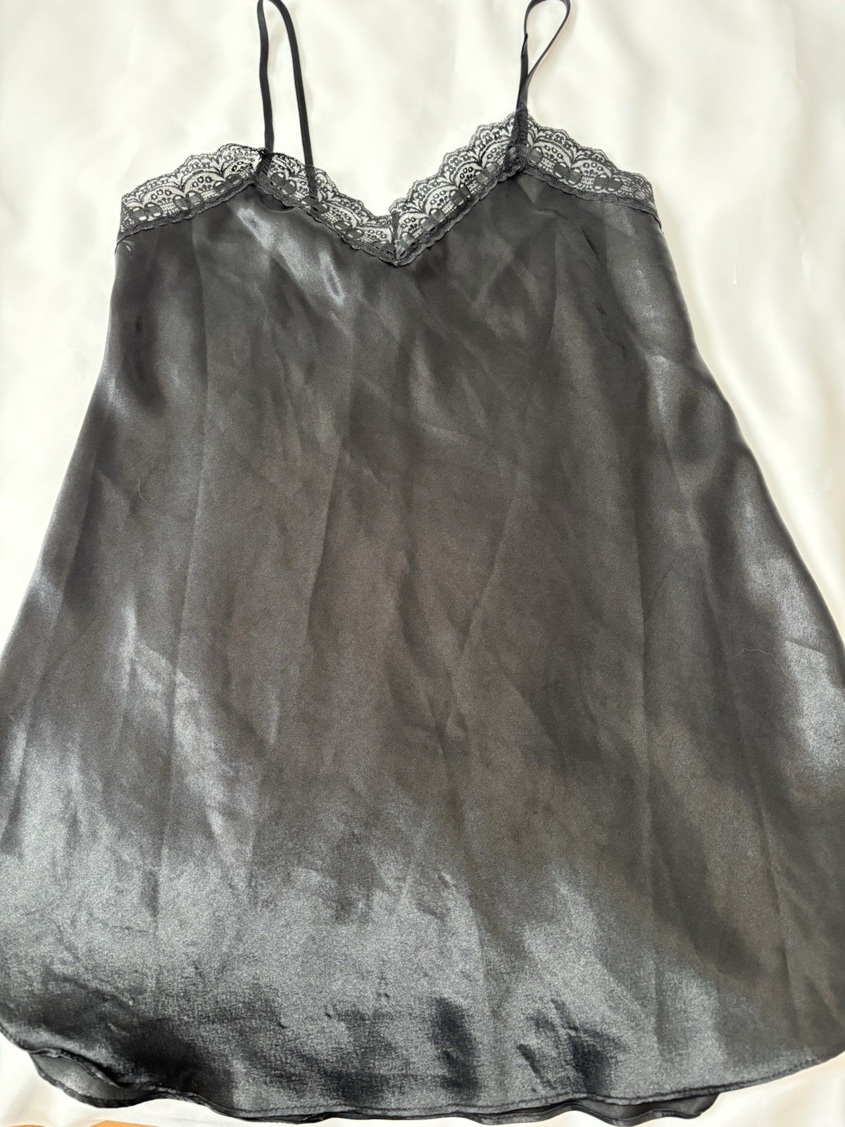 Romance Du Jour Black Lace Slip Dress Large Made in USA Vintage 90s Chemise