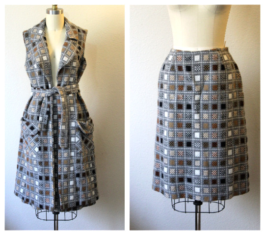VTG 60s Mr. Z San Francisco Checkered Skirt long duster jacket coat Dress set