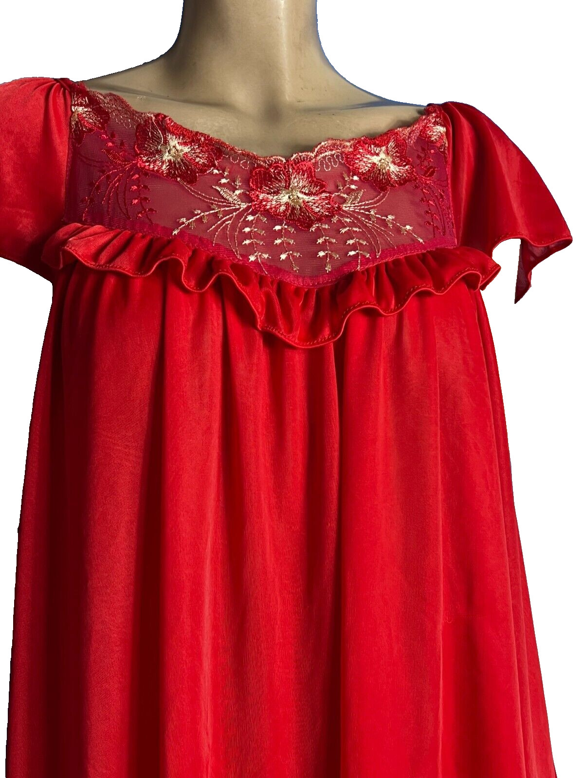 Lace Babydoll Chemise Red Nylon 50s Vintage Pin Up 42 44