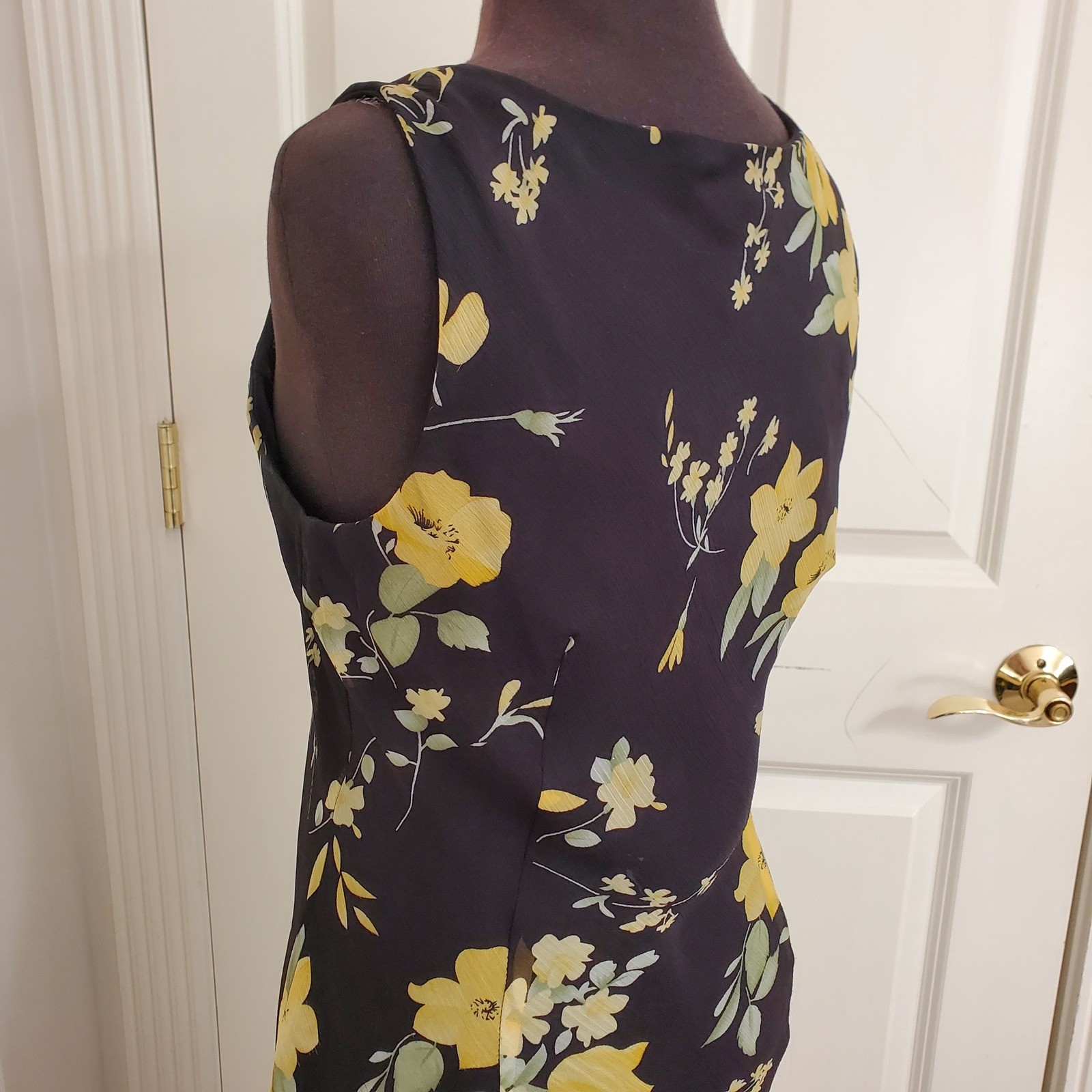 Vintage 90s Cottagecore Floral Bias Cut Maxi Dress Black Yellow Sz 10 Studio I