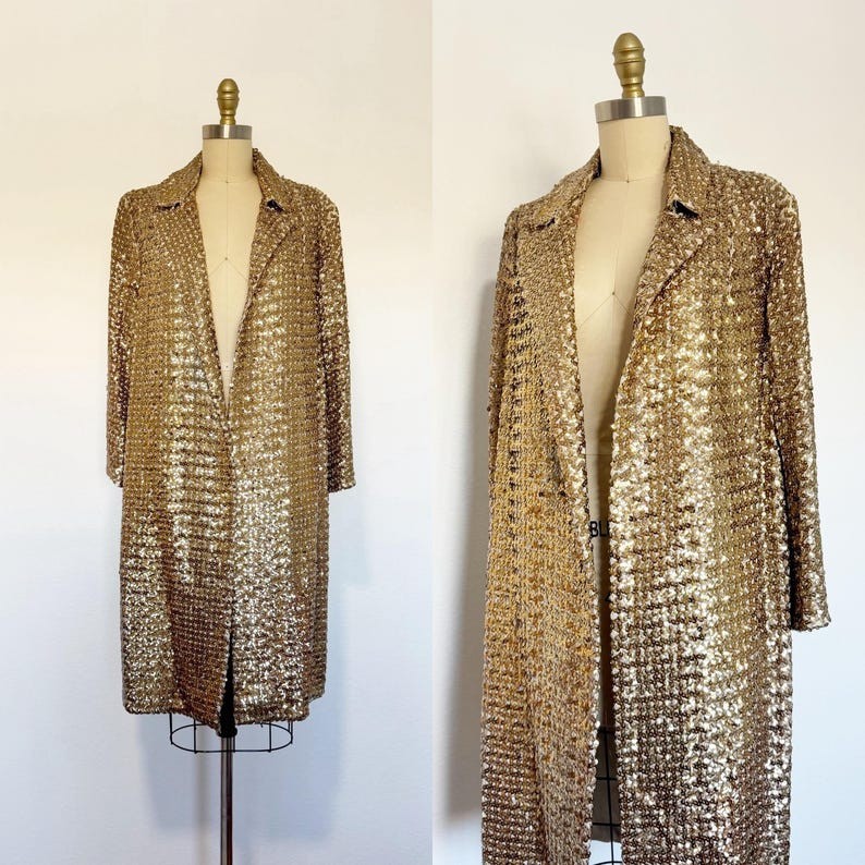 1960s Sequin Coat / Gold Sequin Coat / 1960s Coat / Size M – L