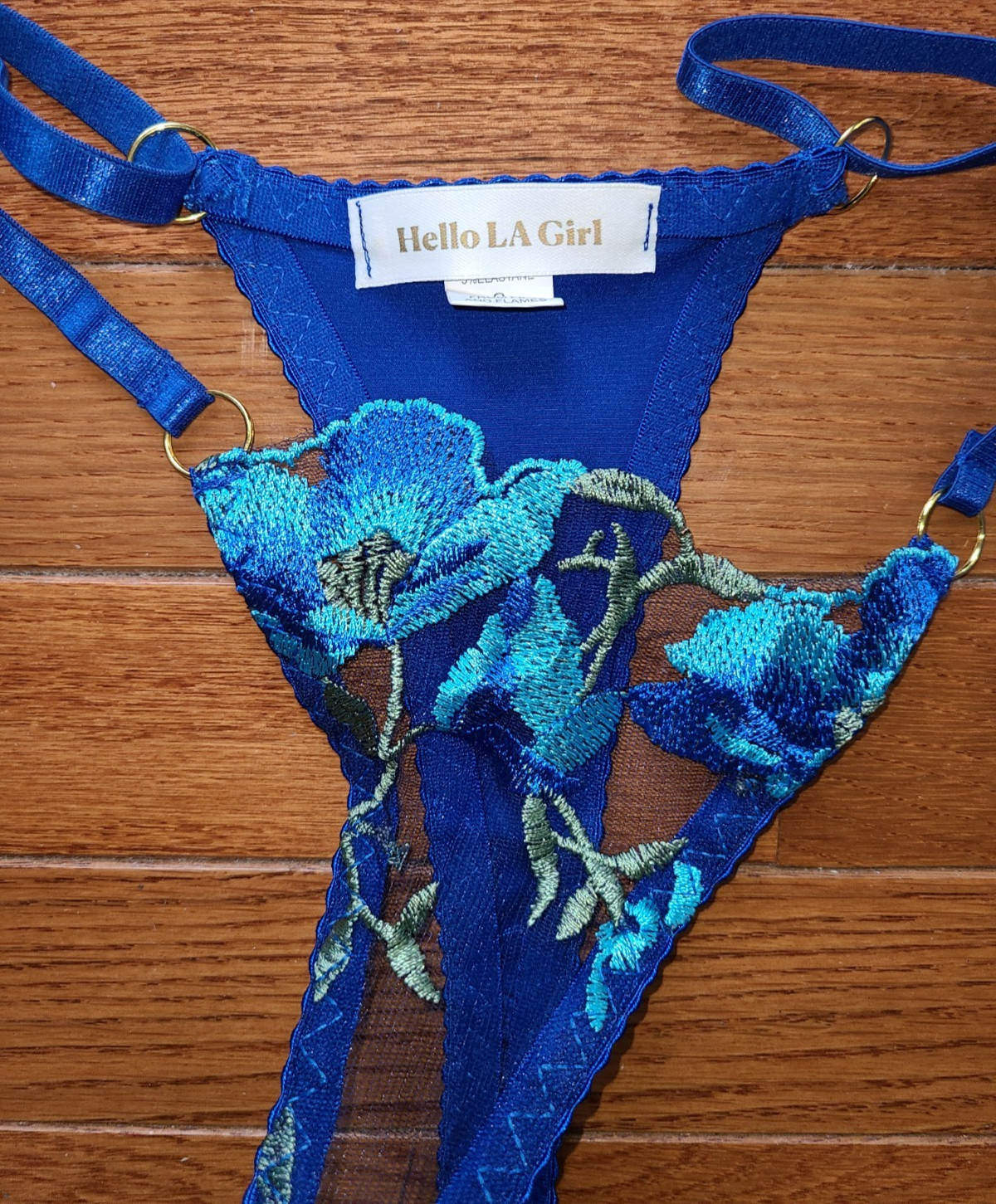 Sexy Blue Hello LA Girl Sz Sm Garter Belt and Thong Fancy floral lace – Silky