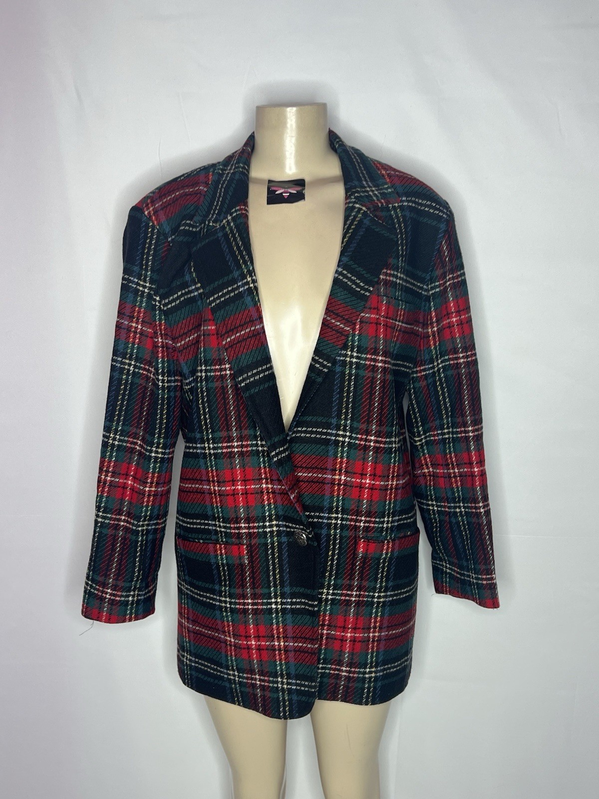 VINTAGE CC COURTENAY RED GREEN TARTAN PLAID WOOL BLAZER MADE IN USA SZ 12