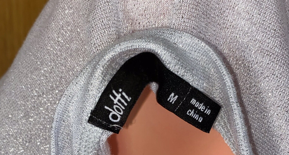 Dotti Sheer Grey Sparkle Ladies Round Neck Cotton Elastane Grey Top Size M