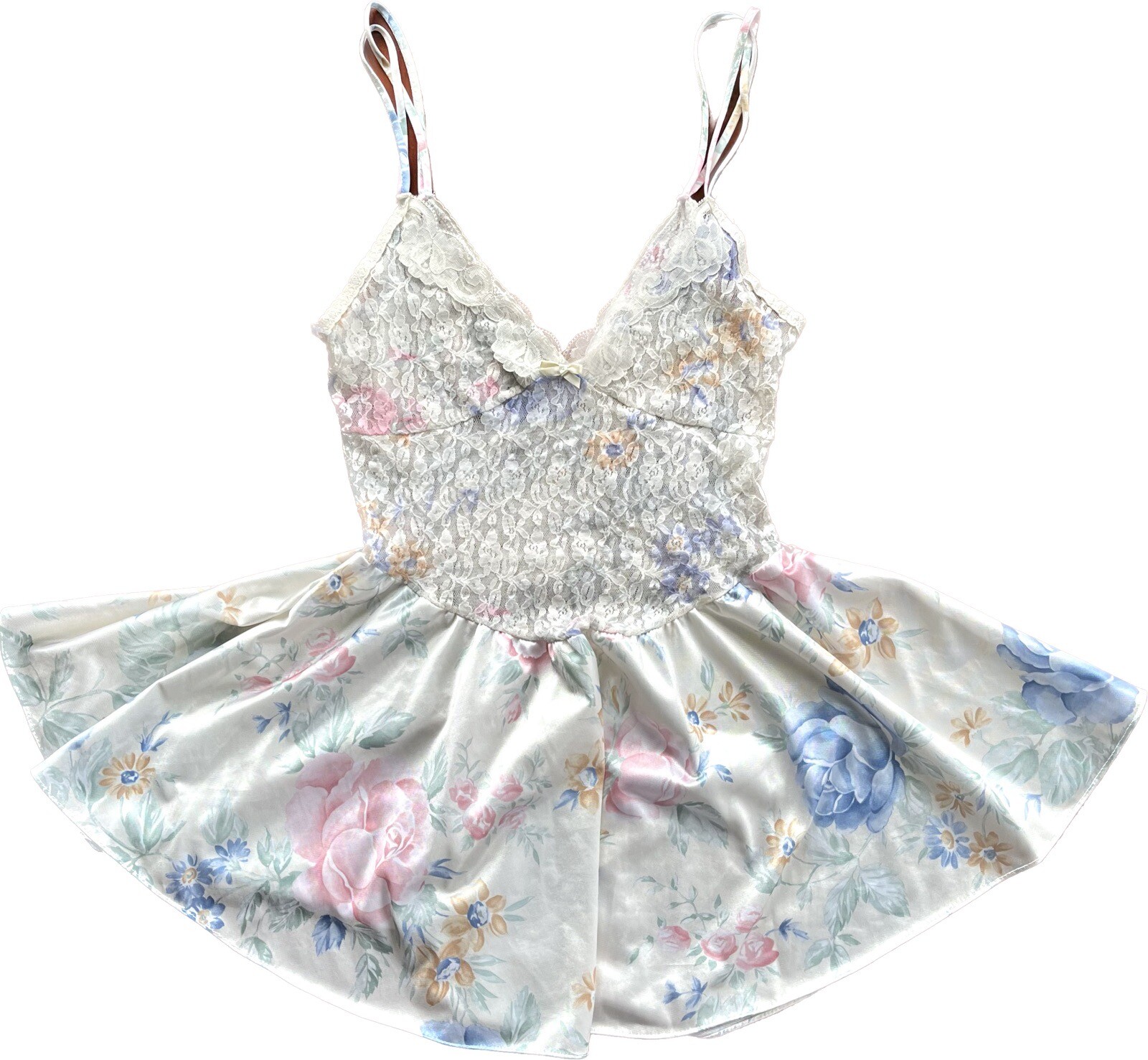 VINTAGE Made In USA Lingerie Floral Chemise Lace Nylon Sz Medium Gorgeous