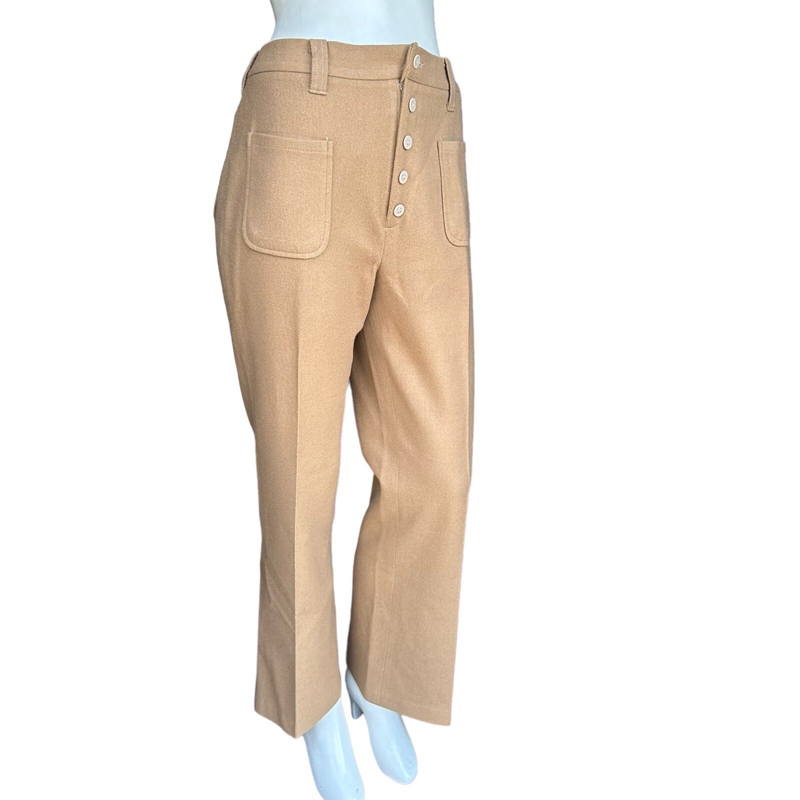 Vintage 60s 70s Ann Robin Bonded Wool Zipper Fly Tan Trousers Size 18 32″ Waist