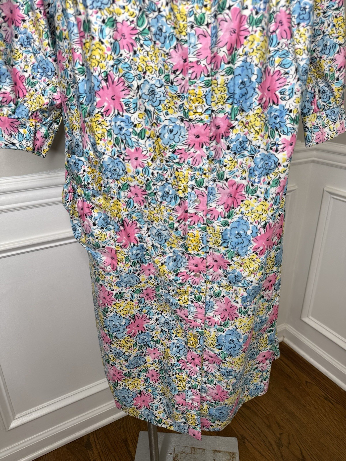 Vintage Carriage Court Bright Florals Cotton House Dress Nightgown Sz L Womens E