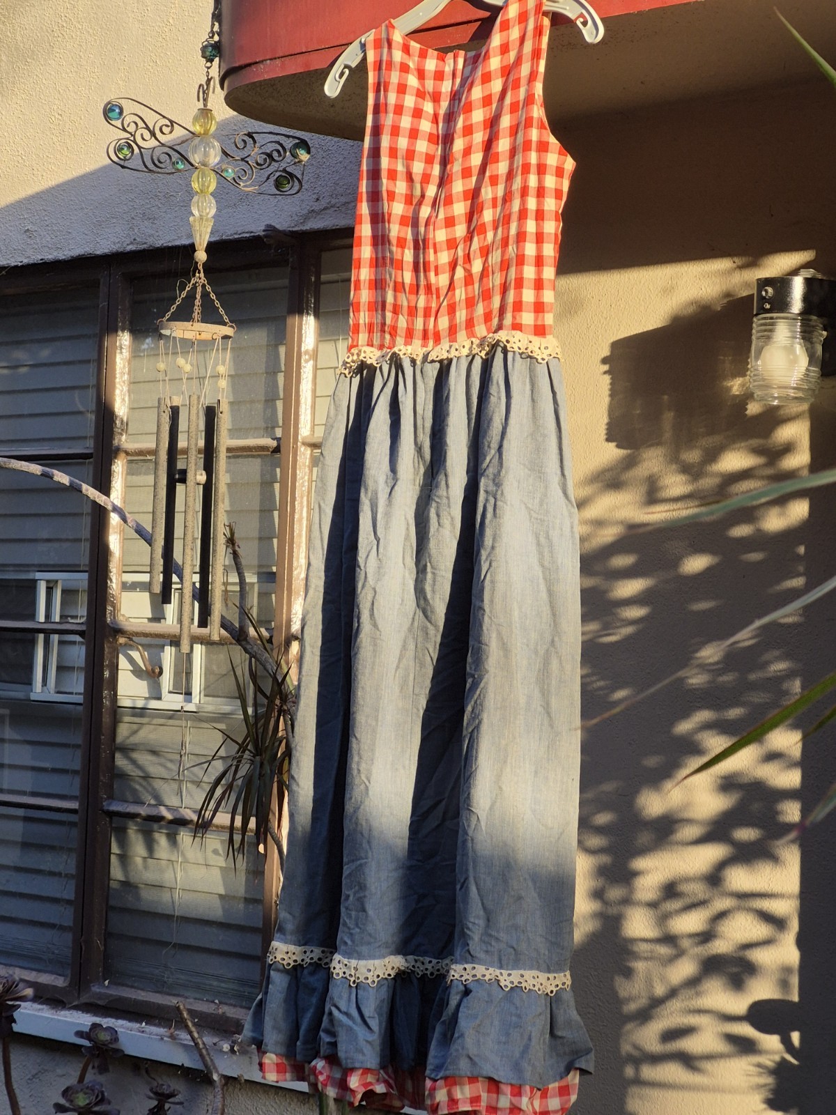Vtg 50s Joy Stevens California Gingham Corset Ruffle Rockabilly Sleeveless Maxi