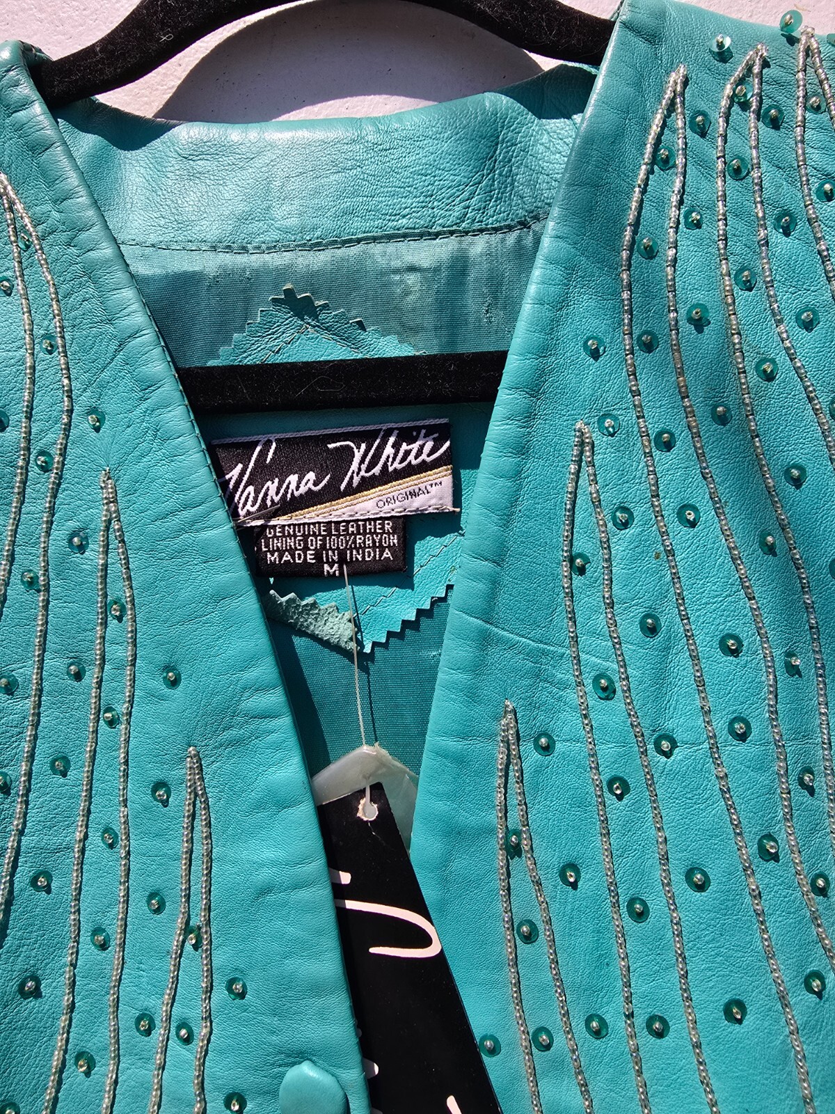 Vanna White Original Beaded Turquoise Leather 1980’s vintage Suit New W/Tags