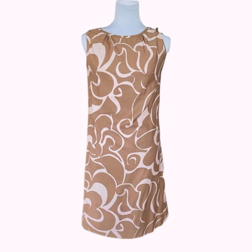 VTG MCM Hawaiian Edna Oliver Pink Tan Floral Sleeveles 60s Mini Dress Size S