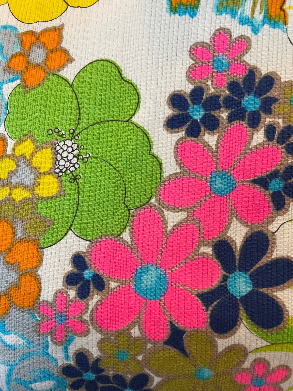 Mod Day Dress Neon Floral White A line Shift 1960s Vintage M