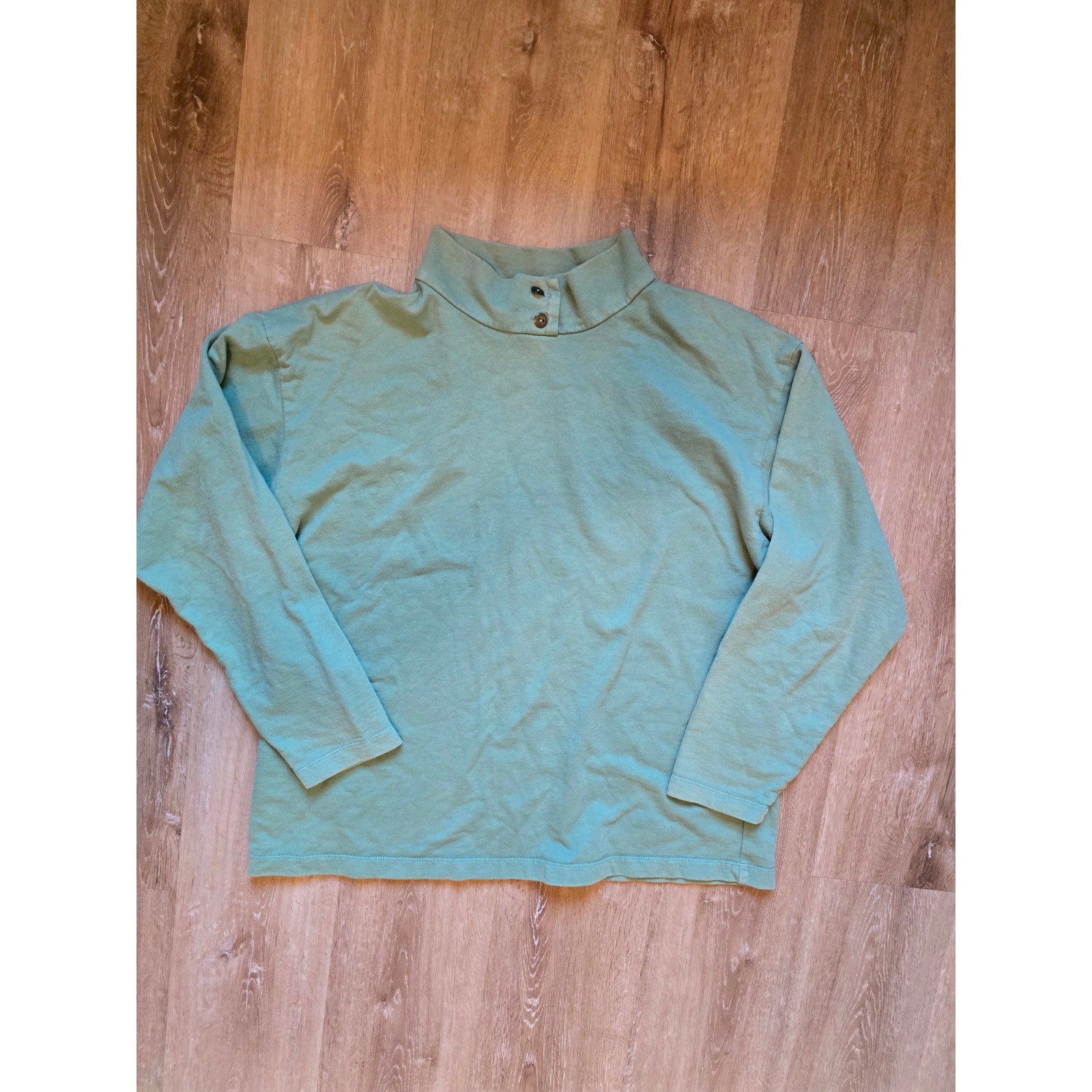 Vintage Tom Tom California Sage Green Cotton Mock Neck Button Pullover Top L USA