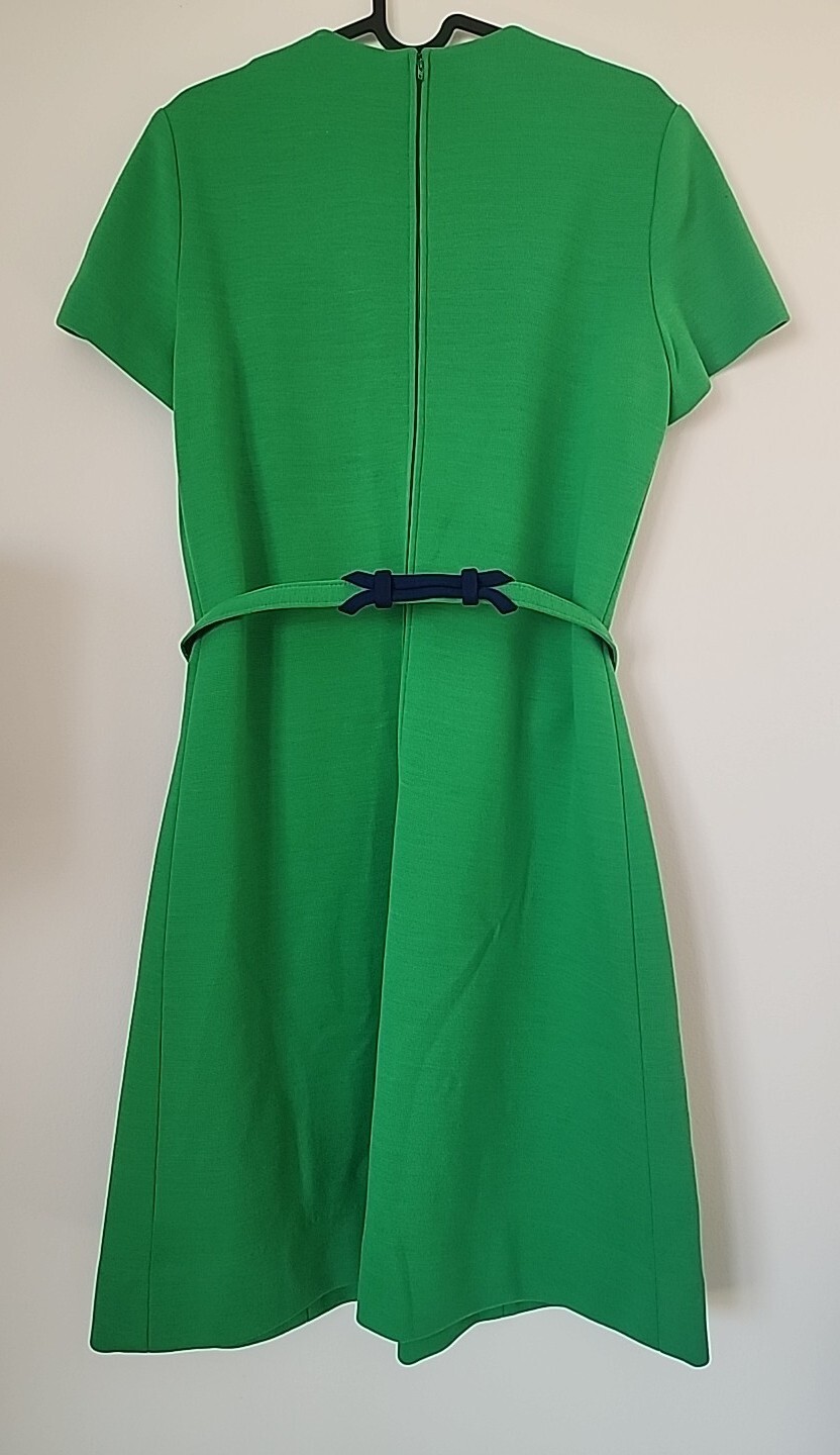 Vintage Rona Green 100% Pure Wool Dress Belted MCM