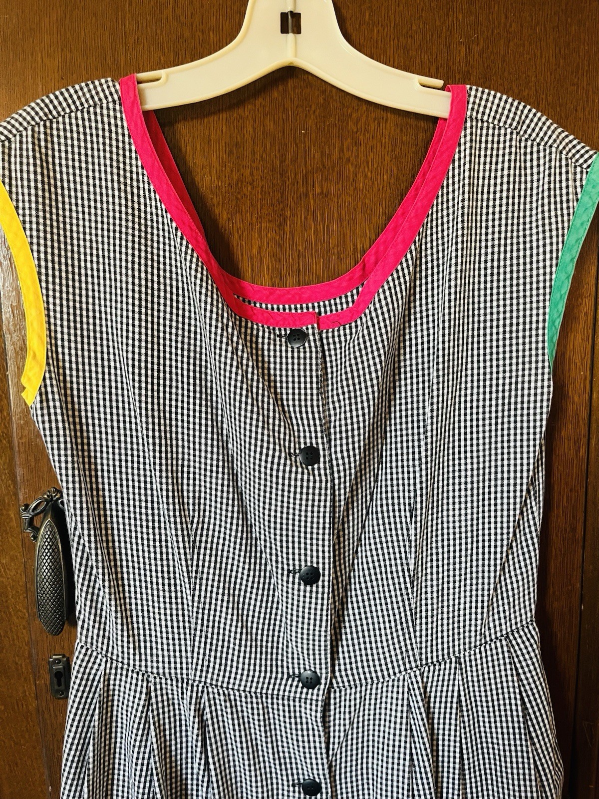 Espirit Vintage Dress Medium Black Checks With Multicolored Trim