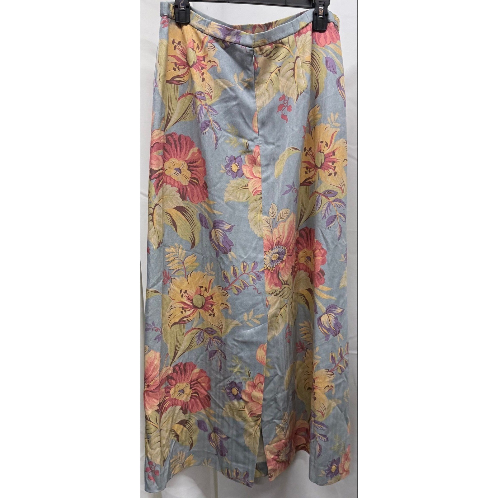 N59 David Brooks sz 10 100% Silk Romantic Blue Floral Skirt Bridgerton Inspired