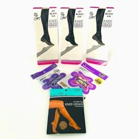 6 Pairs Vintage Sandal Foot Reinforced Toe Knee Highs Black Beige Random 8.5-11