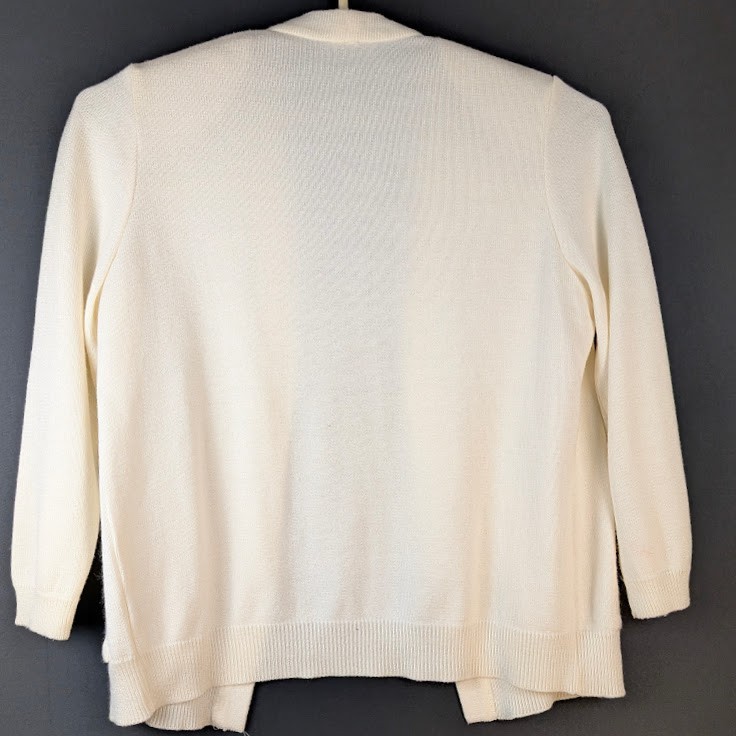 VTG Philippe Marques Cardigan 6P Purity White Modest Drop Pockets Grannycore USA
