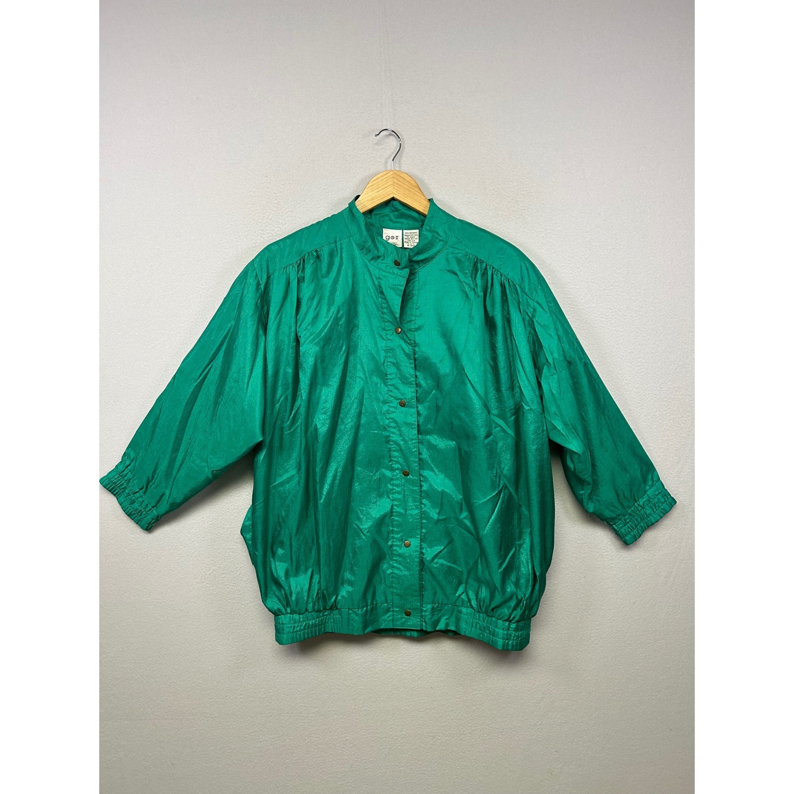 GSR Vintage 80s 90s Retro Womens Small Green Windbreaker Mock Neck Jacket