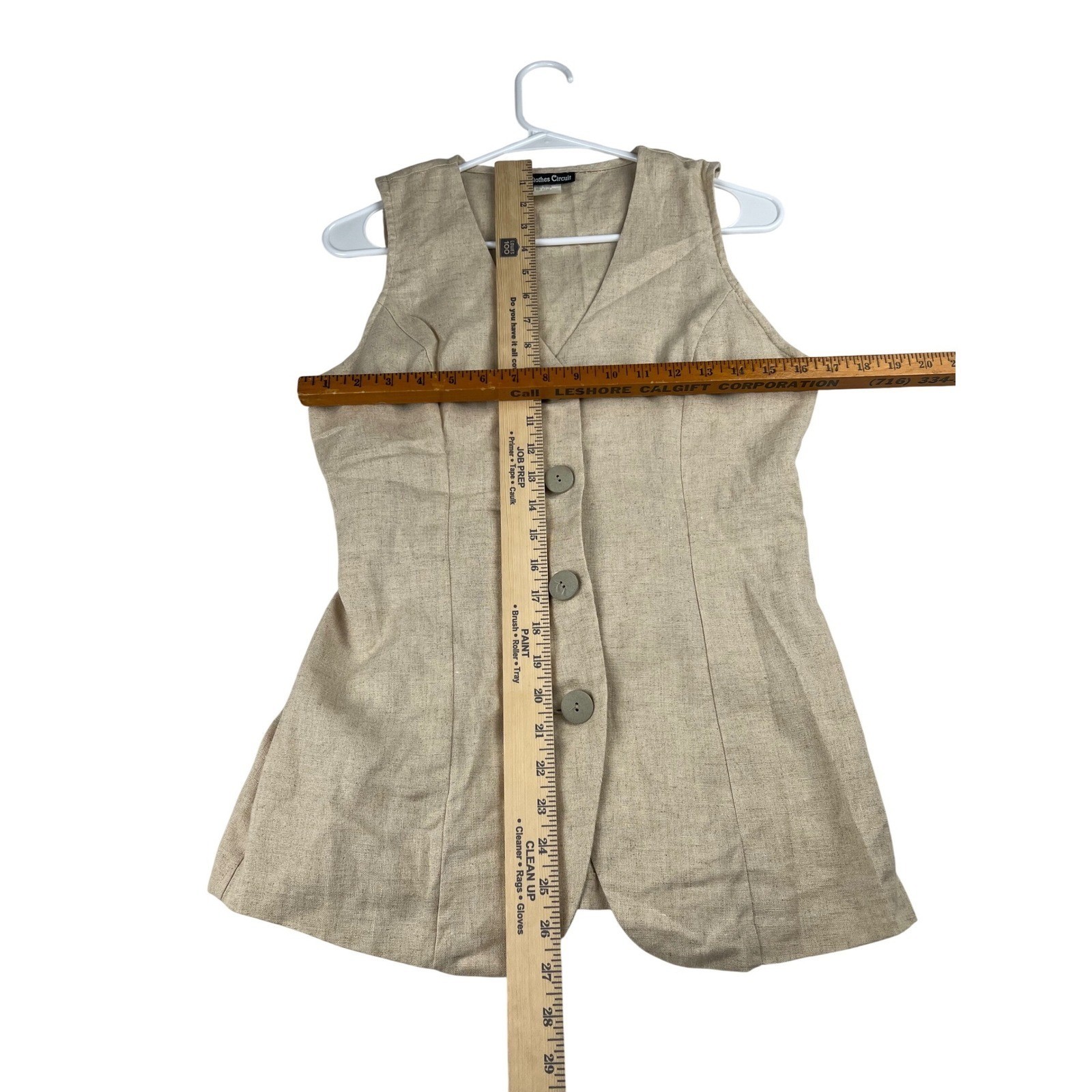 Clothes Circuit Vintage Linen Rayon Blend Vest Beige Longline Button Front Small