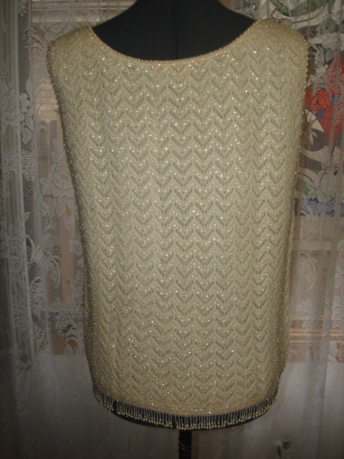 Vtg 60’s Hand Beaded For CYN LES Sequin Wool Lining Sleeveless Sweater Top 40/M