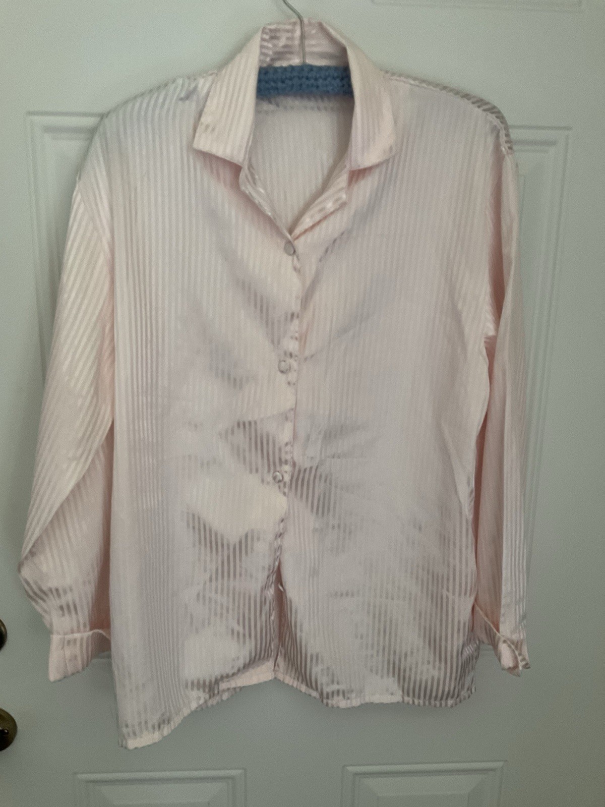 Ladies 2 Pc Pajama Set by Jeannie Size Large Pink Satin Look Polyester Used