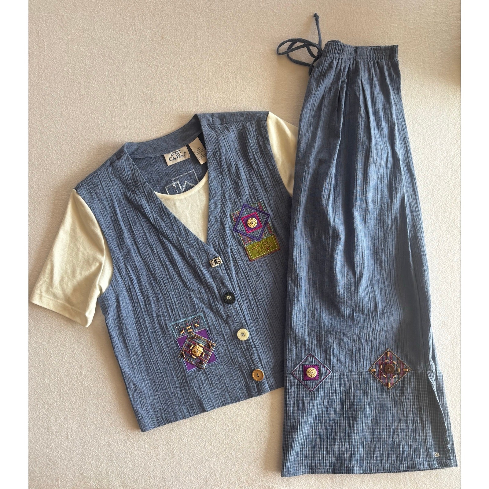 Vintage 1970s Koret California City Blues Two Piece Matching Set Small Cottage