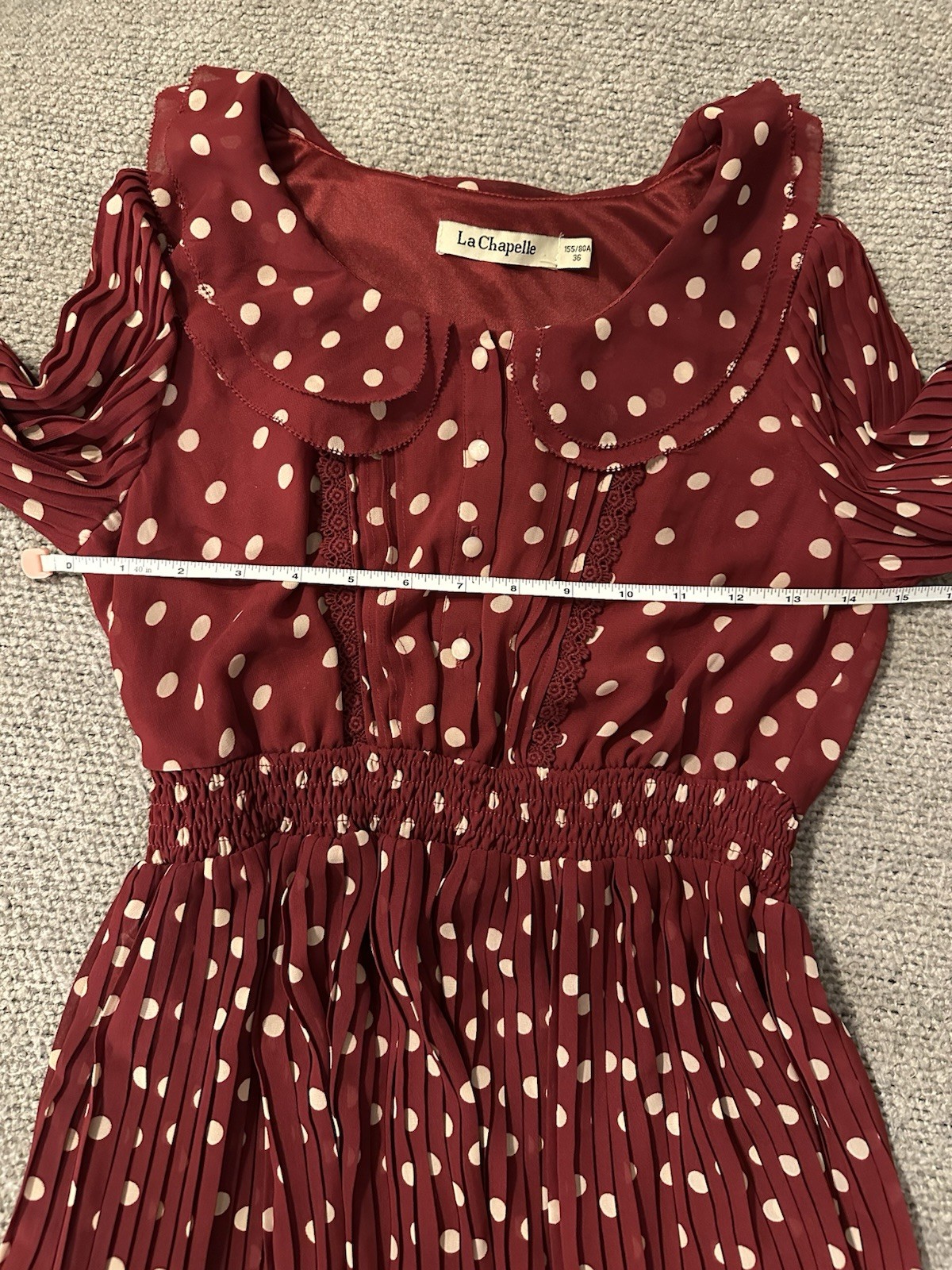 VTG La Chapelle Dress Polka Dots Pleated Skirt Retro Tradwife 40s 60s Twee Girly