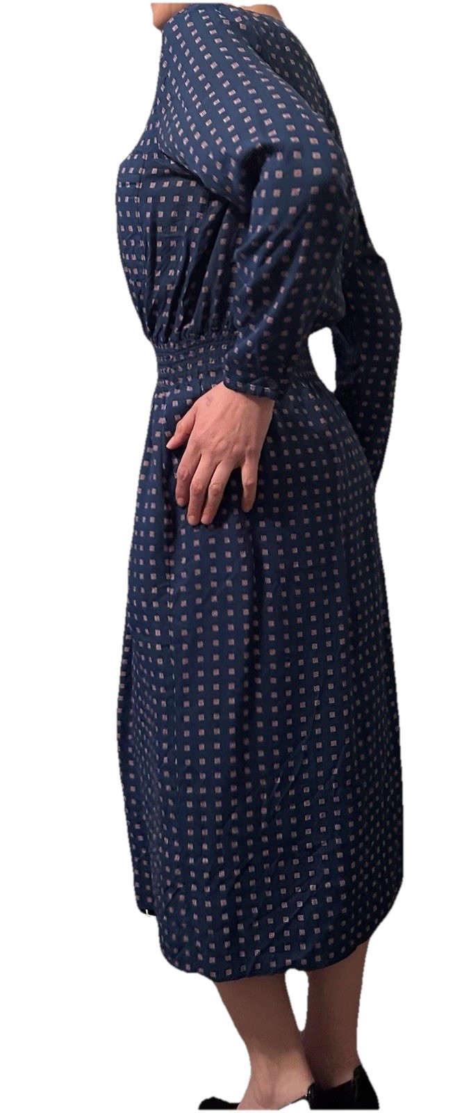 Vintage Dress Medium Blue Red Geometric 80s Does 40s Geek Chic Librarian