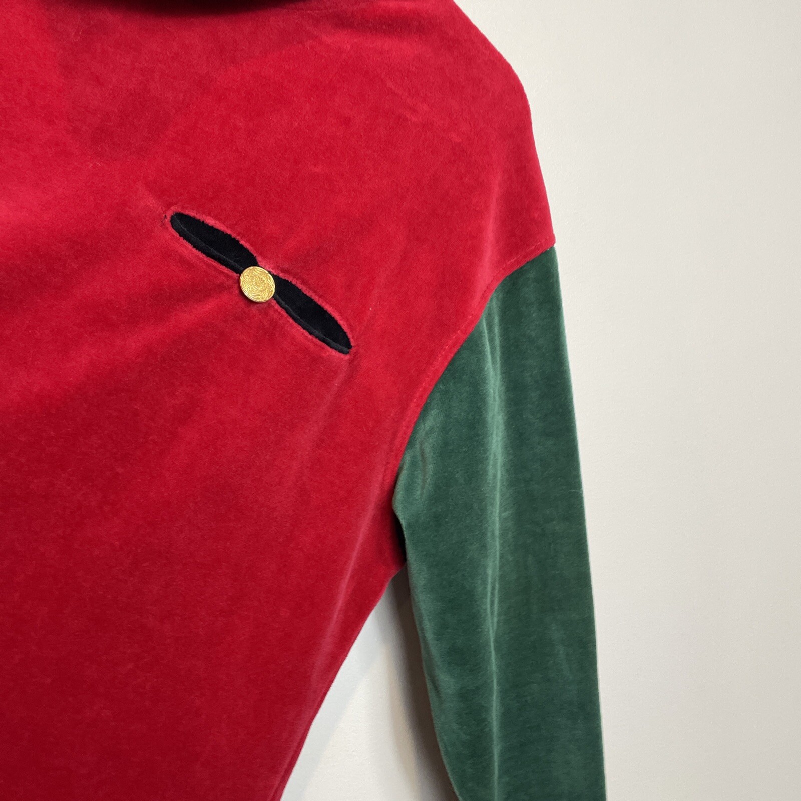 Talbots Vintage 90s Holiday Colorblock Velvet Turtleneck Tunic Pullover Size M