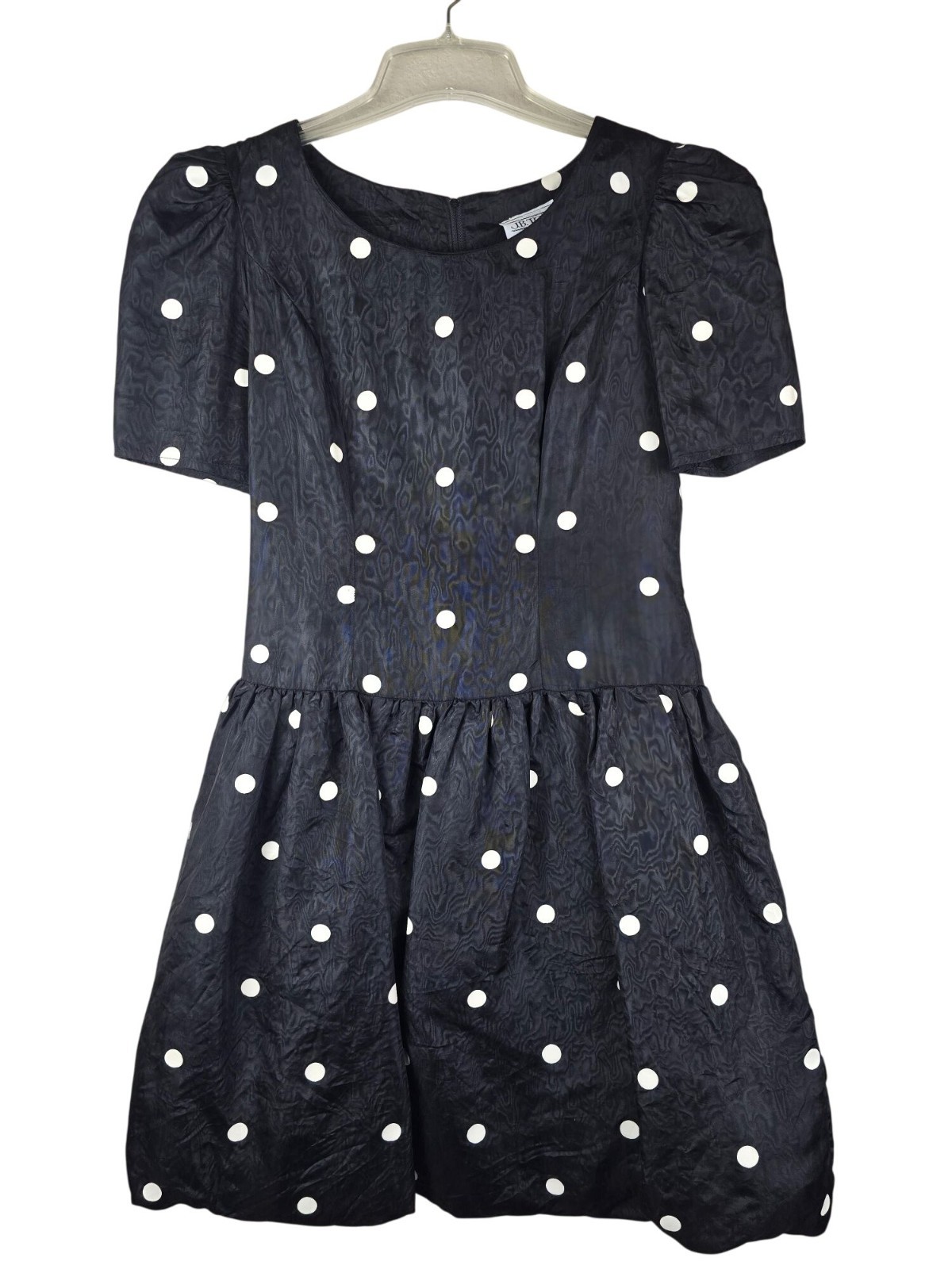 Vintage 80s JB Too Black & White Polka Dot Puff Sleeve Dress Balloon Skirt 8