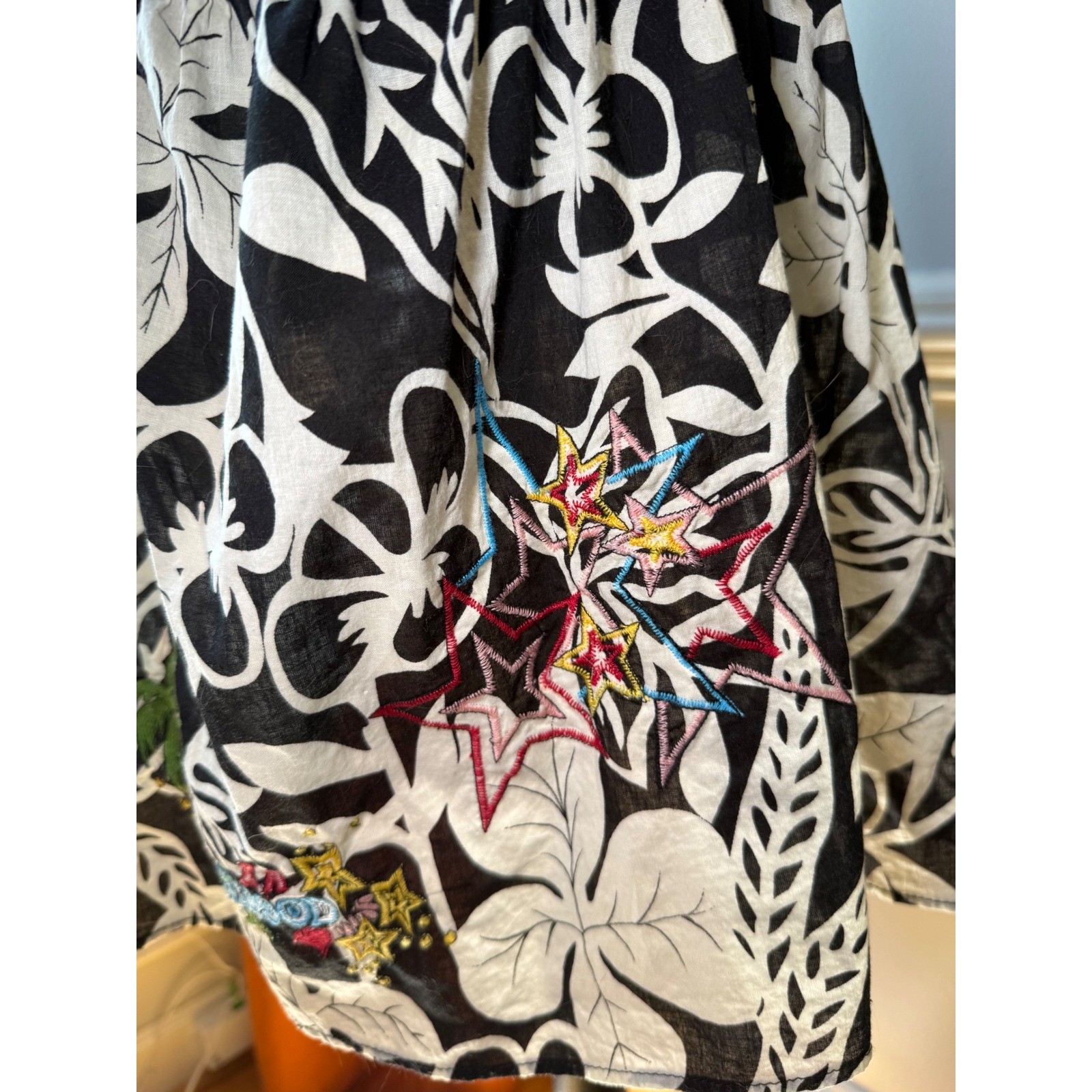 Max Rave Y2K Embroidered Floral Dress Hollywood Patch Black White