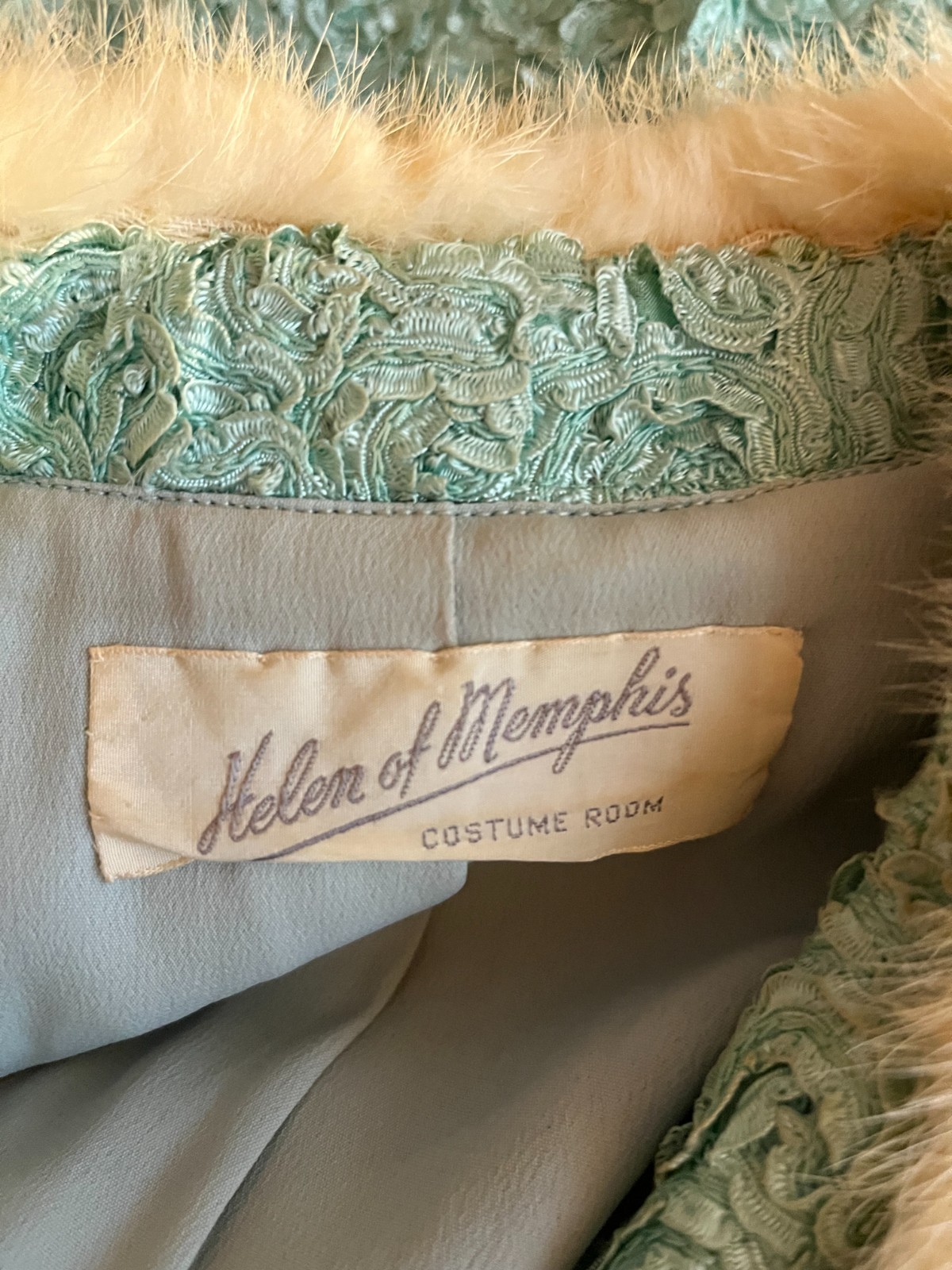 Vintage 1950s Helen of Memphis Costume Room Size 12 Green Jacket Fur Collar