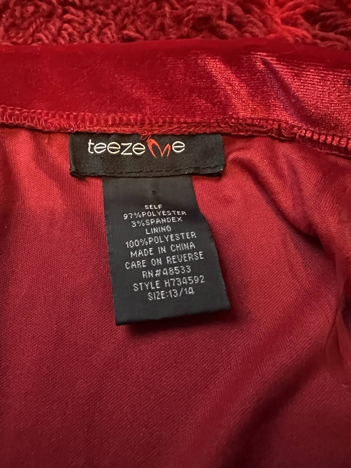 Vtg Y2K Teeze Me Bell Sleeve Velvet Dress 13/14 Red Sexy Romantic Party Prom