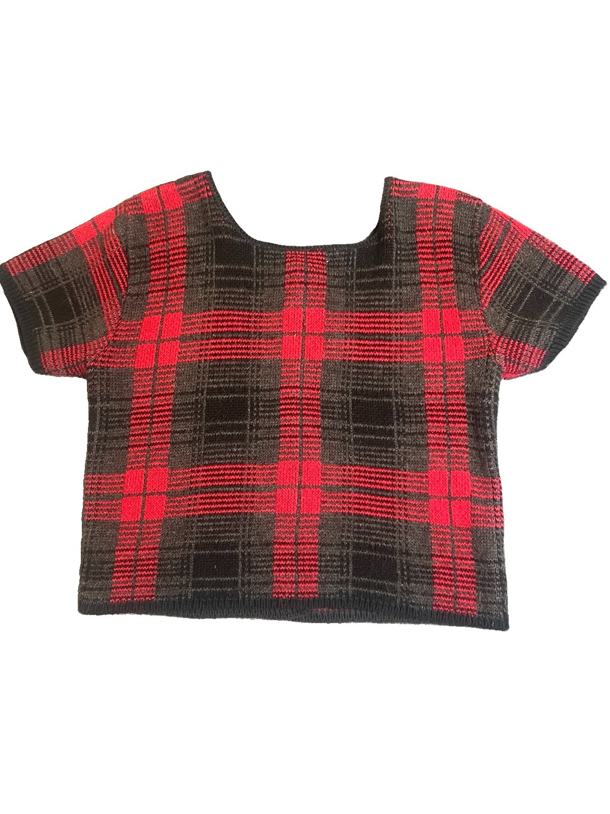 Vintage 90’s Sasson Plaid Knit Cropped Short Sleeve Cardigan Whimsygoth