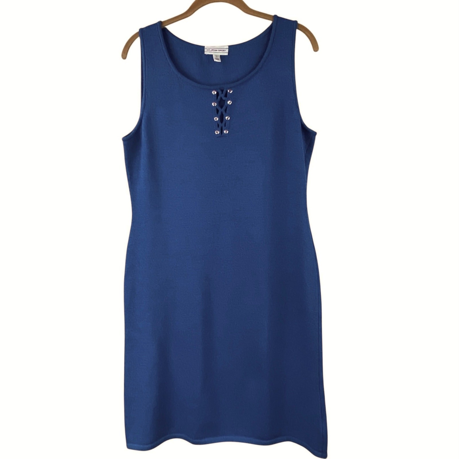 Vintage St. John Sport Wool Santana Knit Sleeveless Dress Size M Blue