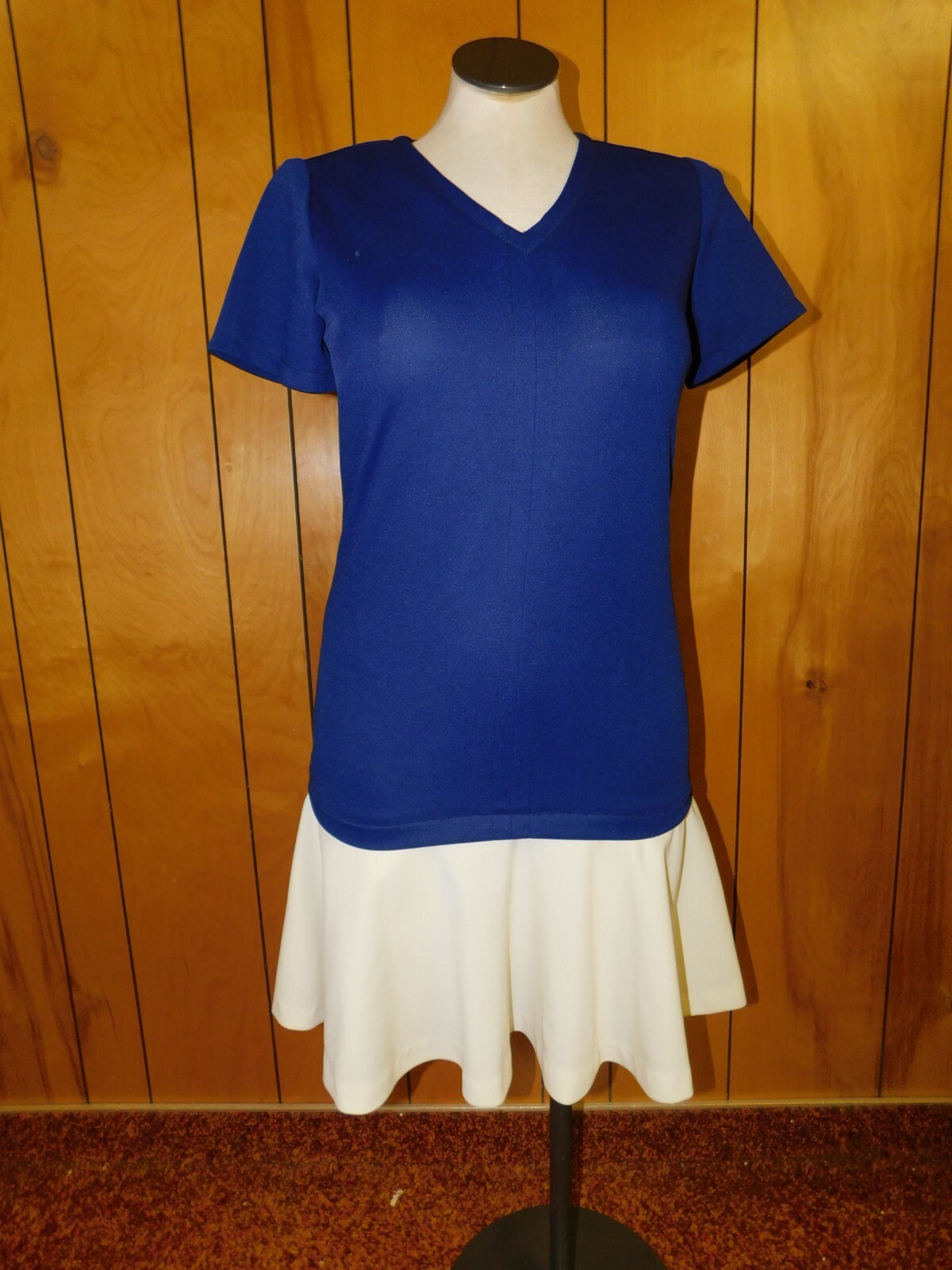 Vintage MARTIN BERENS Tall Fashions Blue Poly Drop Waist Dress 41″ Bust*